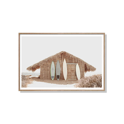 Wall Art 60cmx90cm Surf Cabin Wood Frame Canvas.