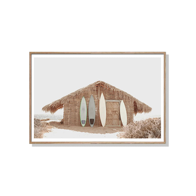 Wall Art 60cmx90cm Surf Cabin Wood Frame Canvas.