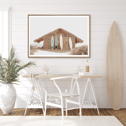 Wall Art 60cmx90cm Surf Cabin Wood Frame Canvas.