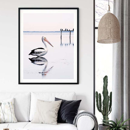 Wall Art 70cmx100cm Pelican Black Frame Canvas.