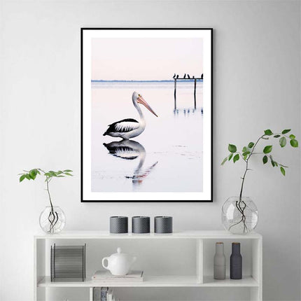 Wall Art 70cmx100cm Pelican Black Frame Canvas.