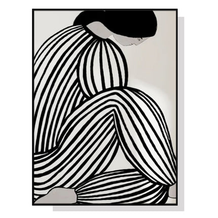 Wall Art 50cmx70cm Mid Century Figure Black Frame Canvas.