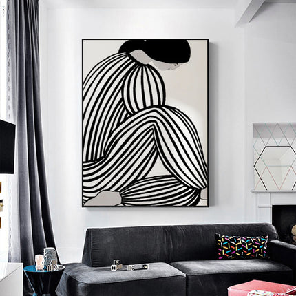Wall Art 50cmx70cm Mid Century Figure Black Frame Canvas.