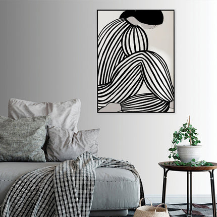 Wall Art 50cmx70cm Mid Century Figure Black Frame Canvas.