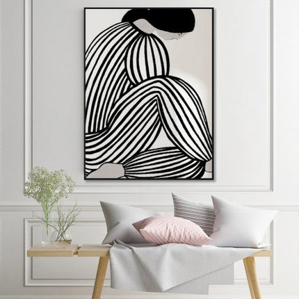 Wall Art 50cmx70cm Mid Century Figure Black Frame Canvas.