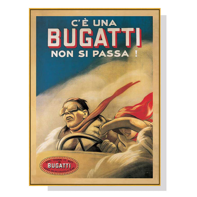 Wall Art 50cmx70cm Bugatti Gold Frame Canvas.