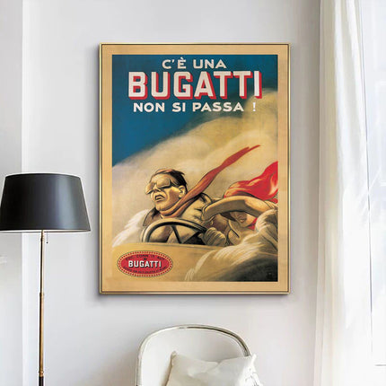 Wall Art 50cmx70cm Bugatti Gold Frame Canvas.