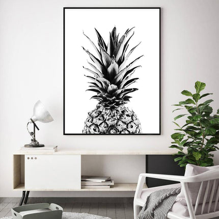Wall Art 40cmx60cm Pineapple Black Frame Canvas.