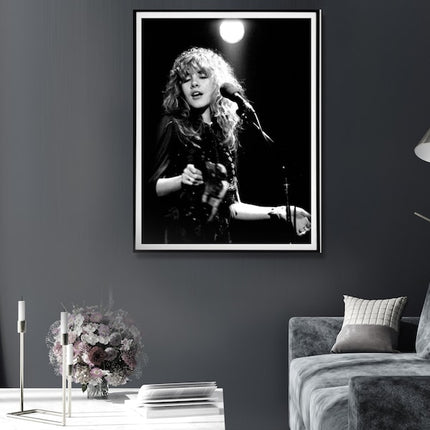 Wall Art 60cmx90cm Young Stevie Nicks in Concert Poster, Black Frame Canvas.