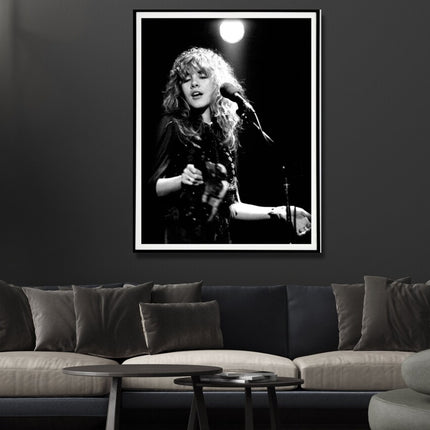 Wall Art 60cmx90cm Young Stevie Nicks in Concert Poster, Black Frame Canvas.
