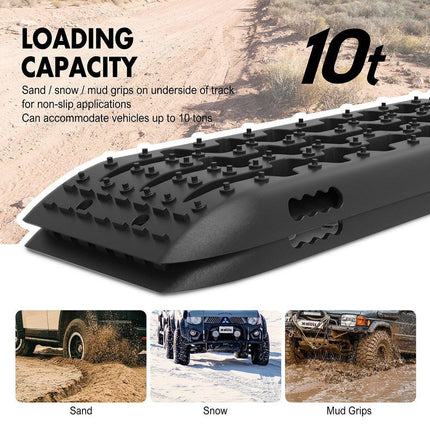 X-BULL Recovery Tracks Gen 2.0 10T Sand Mud Snow 2 Pairs Offroad 4WD 4x4 2PC 91CM Black.