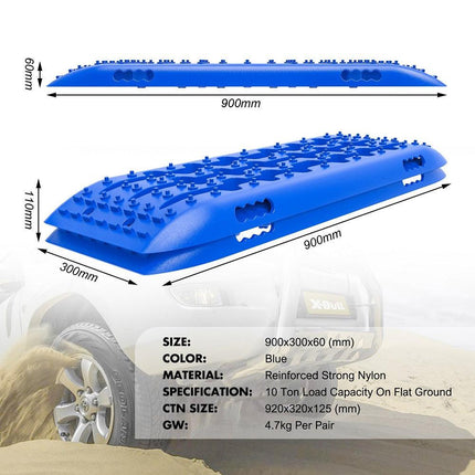 X-BULL 4X4 Recovery tracks 10T 2 Pairs/ Sand tracks/ Mud tracks/  Mounting Bolts Pins Gen 2.0 -Blue.