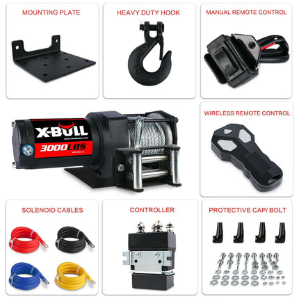 X-BULL Electric Winch 3000lbs Steel Wire Cable 12V Boat ATV UTV Winch Trailer 2 Units.