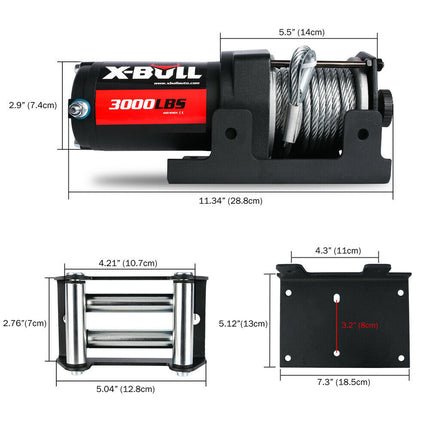 X-BULL Electric Winch 3000lbs/1360kg Wireless 12V Steel Cable ATV 4WD BOAT 4X4.