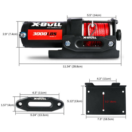 X-BULL Electric Winch 12V Wireless 3000lbs/1360kg Synthetic Rope BOAT ATV 4WD.