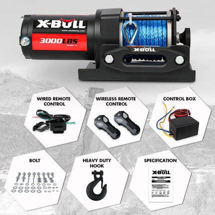 X-BULL 12V Electric Winch 3000LB ATV Winch Boat Trailer Winch Synthetic Rope.