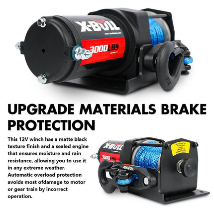 X-BULL 12V Electric Winch 3000LB ATV Winch Boat Trailer Winch Synthetic Rope.