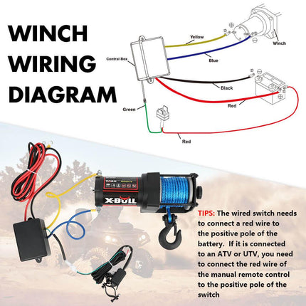 X-BULL 12V Electric Winch 3000LB ATV Winch Boat Trailer Winch Synthetic Rope.