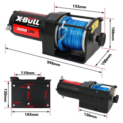X-BULL 12V Electric Winch 3000LB ATV Winch Boat Trailer Winch Synthetic Rope.