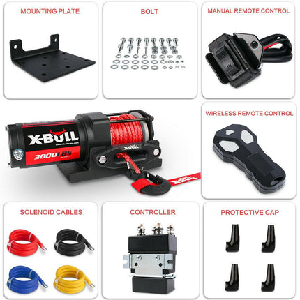 X-BULL Electric Winch 12V 3000LBS Synthetic Rope Wireless remote ATV UTV Boat Trailer.