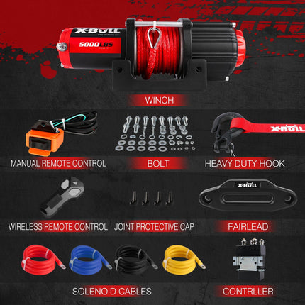 X-BULL Electric Winch 5000LBS 12V 15.2M Synthetic Rope Wireless ATV UTV 4WD Boat.