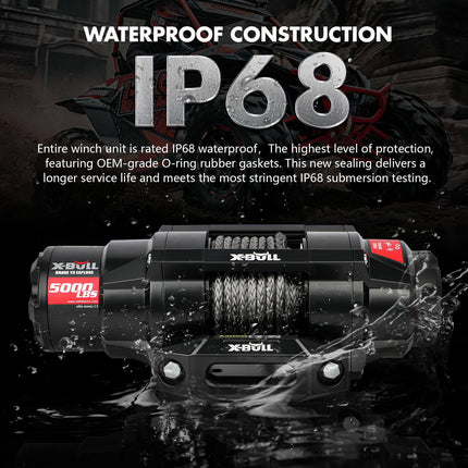 X-BULL 5000LBS Electric Winch 12V Synthetic Rope ATV UTV Boat Upgraded version.