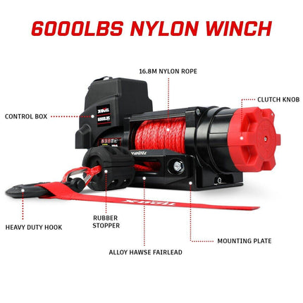 X-BULL Electric Winch 6000LBS 12V BOAT Synthetic Rope Wireless Remote 4WD ATV UTV.
