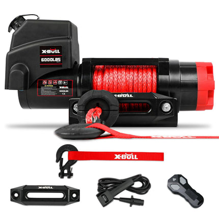 X-BULL Electric Winch 6000LBS 12V BOAT Synthetic Rope Wireless Remote 4WD ATV UTV.