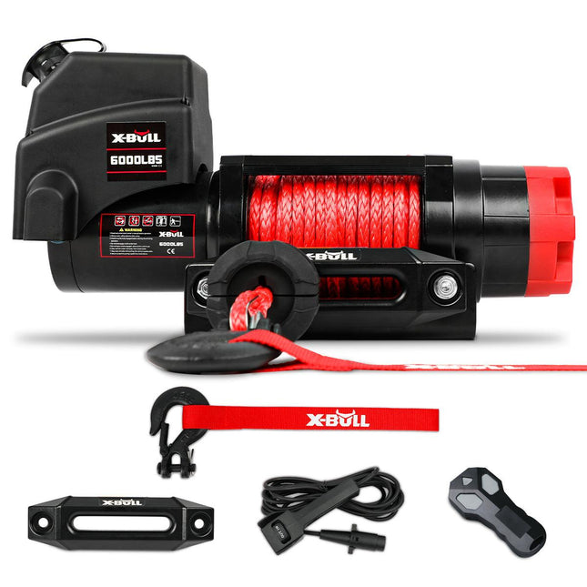 X-BULL Electric Winch 6000LBS 12V BOAT Synthetic Rope Wireless Remote 4WD ATV UTV.