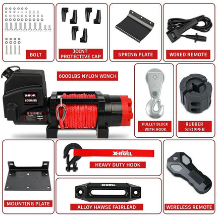 X-BULL Electric Winch 6000LBS 12V BOAT Synthetic Rope Wireless Remote 4WD ATV UTV.