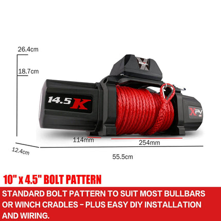 X-BULL 12V Electric Winch 14500LBS synthetic rope with winch mounting plate.