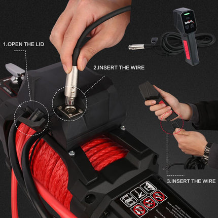 X-BULL 4x4 Electric Winch 12V 14500LBS synthetic rope with winch mounting plate.