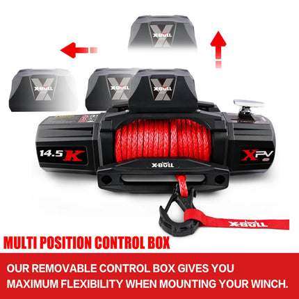 X-BULL 12V Electric Winch 14500LBS synthetic rope with winch cover.