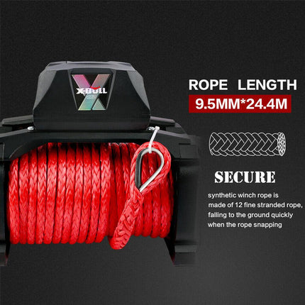 X-BULL Electric Winch 12V Synthetic Rope Wireless 14500LB Remote 4X4 4WD Boat.