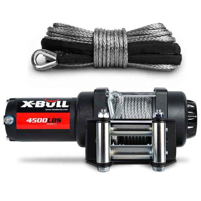 X-BULL 4500LB Electric Winch 12V Winch Boat Trailer ATV Steel Cable With 5.5MX13M Synthetic Rope Grey.