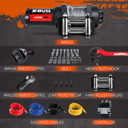 X-BULL 4500LB Electric Winch 12V Winch Boat Trailer ATV Steel Cable With 5.5MX13M Synthetic Rope Grey.