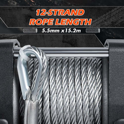 X-BULL 4500LB Electric Winch 12V Winch Boat Trailer ATV Steel Cable With 5.5MX13M Synthetic Rope Grey.