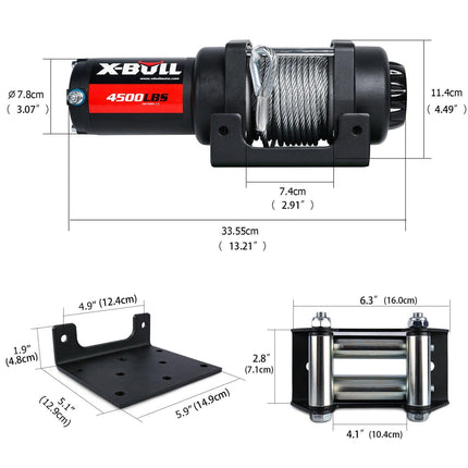 X-BULL Electric Winch 4500LBS/2041KG Steel Cable Wireless Remote Boat ATV 4WD.