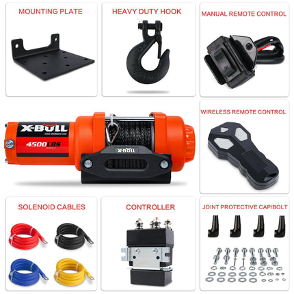 X-BULL Electric Winch 12V 4500LBS Synthetic Rope Wireless remote ATV UTV Boat Trailer.