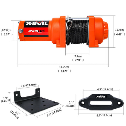 X-BULL Electric Winch 12v Synthetic Rope 4500LBS Wireless Remote ATV UTV 2041KG.
