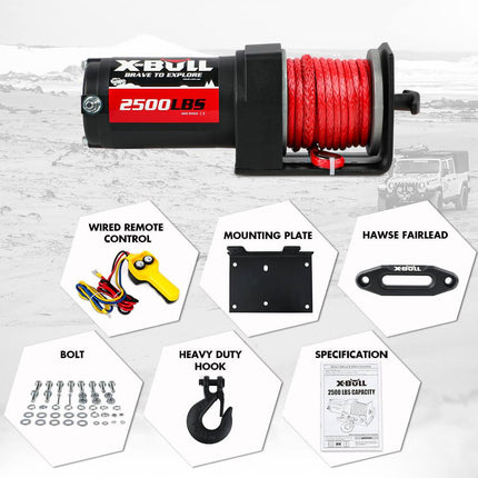 X-BULL 12V Electric Winch 2500LBS Synthetic Rope 15.2M ATV Boat Winch Trailer.