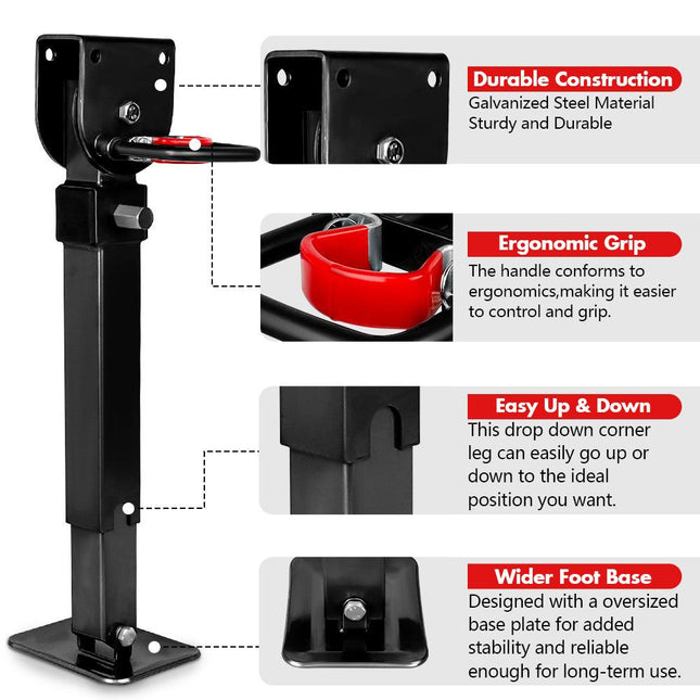 X-BULL 4x 440mm Drop Down Corner Legs W/Handle Steel Base Caravan Stabilizer Black.