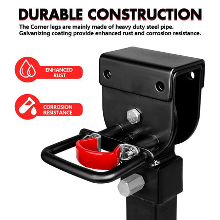 X-BULL 4x 440mm Drop Down Corner Legs W/Handle Steel Base Caravan Stabilizer Black.