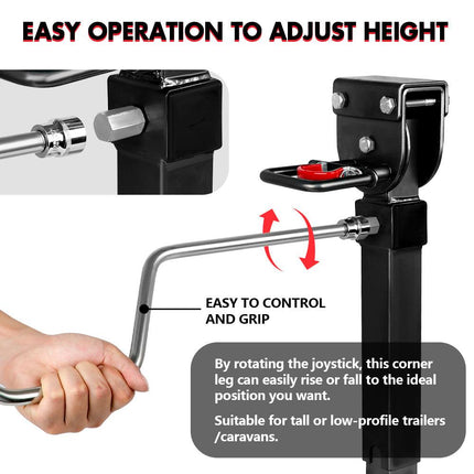 X-BULL 4x 440mm Drop Down Corner Legs W/Handle Steel Base Caravan Stabilizer Black.