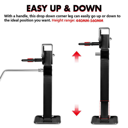 X-BULL 4x 440mm Drop Down Corner Legs W/Handle Steel Base Caravan Stabilizer Black.