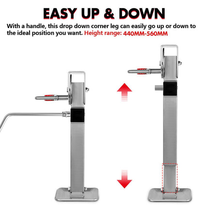 X-BULL Drop Down Corner Legs 440MM- 560MM Caravan Corner Stabilizer 1200LBS 2PCS Silver.