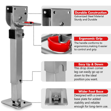 X-BULL 4x 440mm Drop Down Corner Legs Steadies Handle Steel Foot Caravan Trailer Silver.