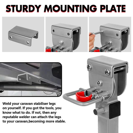 X-BULL 4x 440mm Drop Down Corner Legs Steadies Handle Steel Foot Caravan Trailer Silver.
