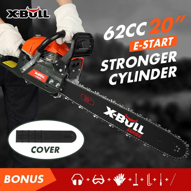 X-BULL Chainsaw Petrol Commercial 62cc 20" Bar E-Start Tree Pruning Top Handle.