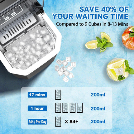 X-BULL Ice Maker Machine Commercial Portable  Ice Cube 2.2L Home Bar Benchtop Black.